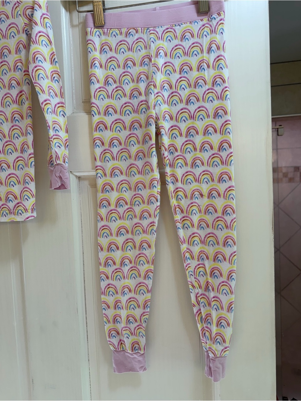 Little Sleepies Girls Rainbow Print Pajama Set - Pink, Yellow, Blue - Picture 4 of 7